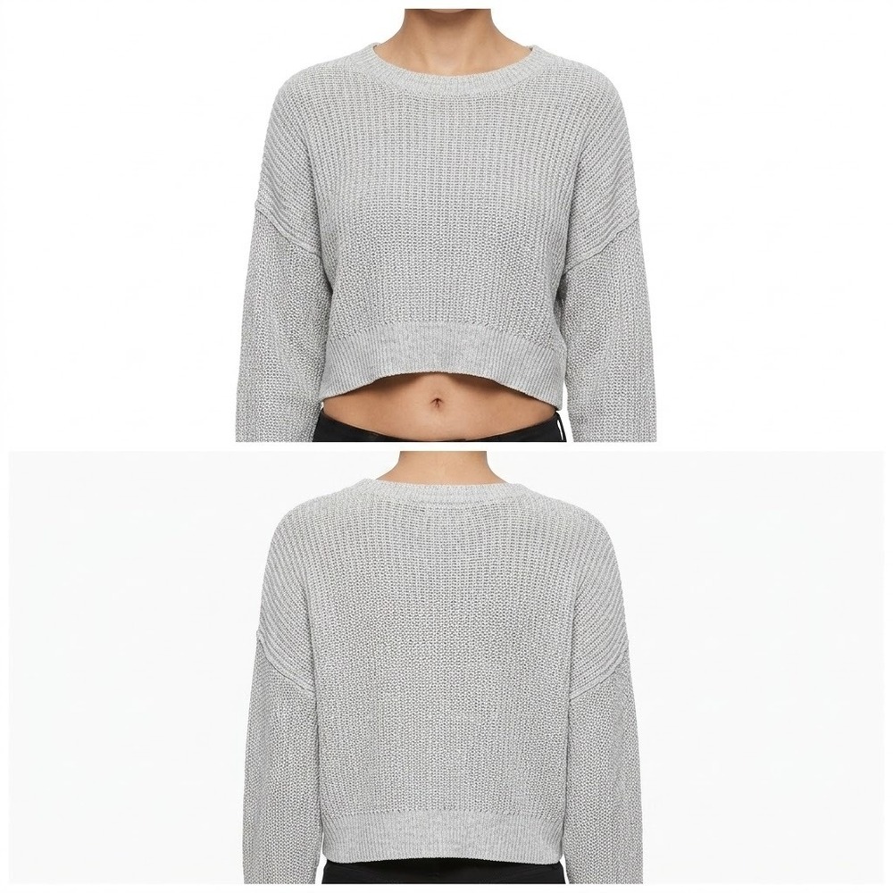Aeropostale Cropped Sweater Womens Small Gray Cotton Blend Knit Boxy STDTCH2